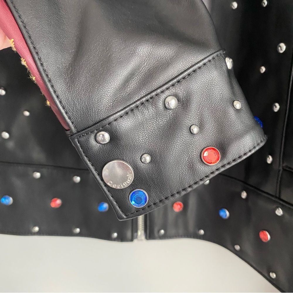 Desigual Carole Jewelled Faux Leather Embroidered Jacket Size 8 NWT - Picture 3 of 13